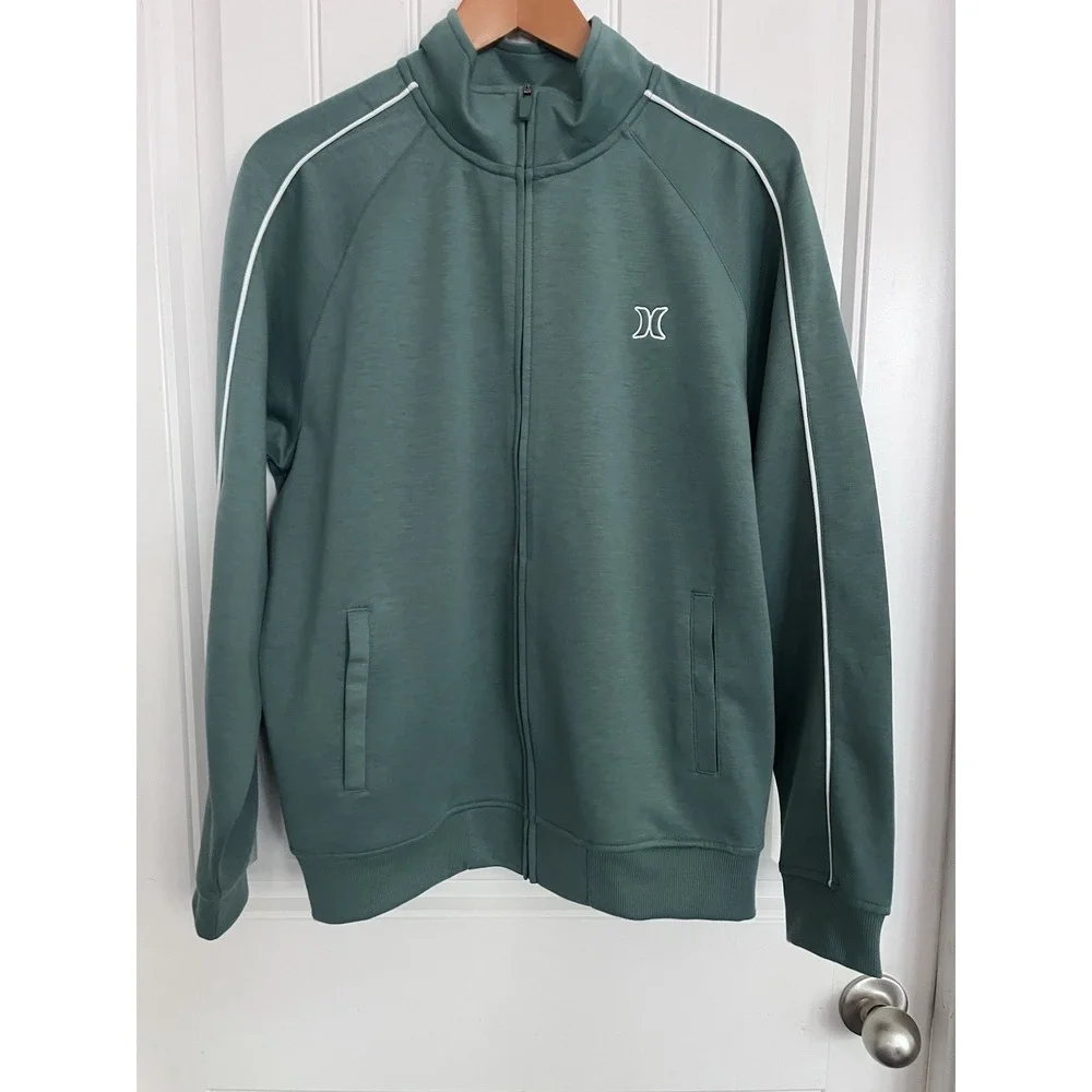 Men's Medium Hurley Zip Up Jacket Sweatshirt Golf Solid Green 378